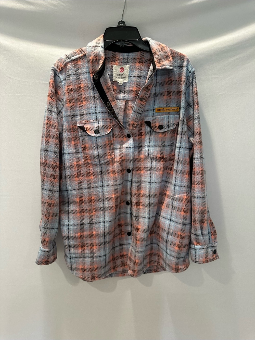 Simply Southern Coral and Light Blue Plaid Shirt Jacket